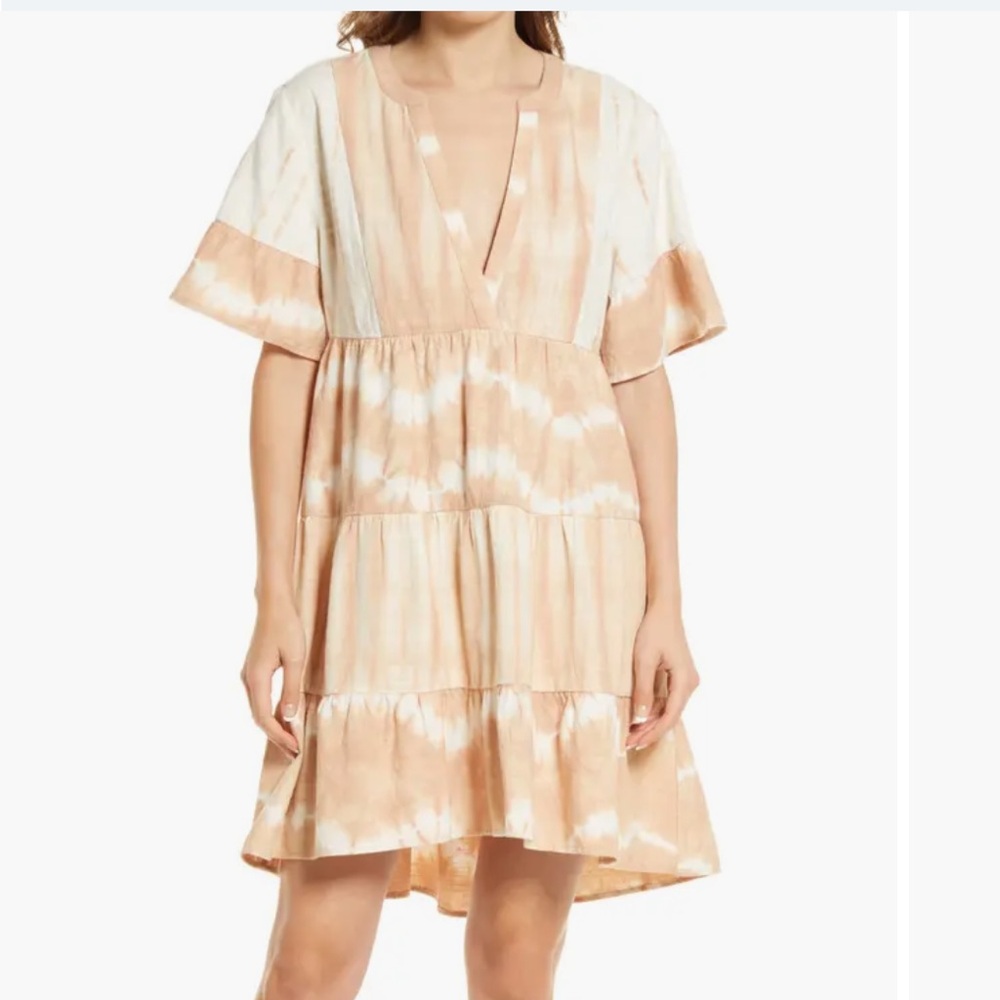 Sold Out Faherty La Vida Dress, Ombré peach & white Organic cotton, Large, NWT